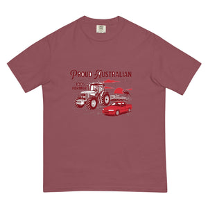 The Tractor Mugs Store Brick John Deere 7810 PROUD AUSTRALIAN 100% FARMER Two Tone | Unisex Premium T-shirt Quality Farmers Merch