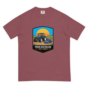 The Tractor Mugs Store Brick New Holland TM 135 PROUD AUSTRALIAN 100% FARMER Bright | Unisex Premium T-shirt Quality Farmers Merch
