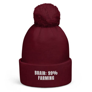 The Tractor Mugs Store Burgundy Brain: 99% Farming | Pom-Pom Beanie Quality Farmers Merch