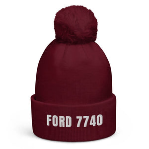 The Tractor Mugs Store Burgundy Ford 7740 | Pom-Pom Beanie Quality Farmers Merch