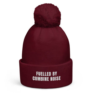 The Tractor Mugs Store Burgundy Fuelled by Combine Noise | Pom-Pom Beanie Quality Farmers Merch