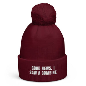 The Tractor Mugs Store Burgundy Good News. I Saw A Combine | Pom-Pom Beanie Quality Farmers Merch
