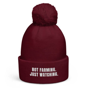 The Tractor Mugs Store Burgundy Not Farming. Just Watching. | Pom-Pom Beanie Quality Farmers Merch