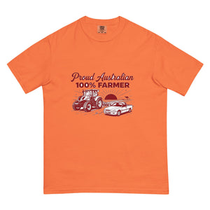The Tractor Mugs Store Burnt Orange New Holland T7.210 PROUD AUSTRALIAN 100% FARMER Two Tone | Unisex Premium T-shirt Quality Farmers Merch