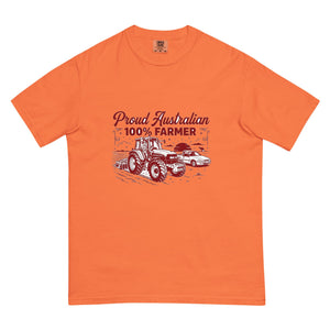 The Tractor Mugs Store Burnt Orange New Holland TM 135 PROUD AUSTRALIAN 100% FARMER Two Tone | Unisex Premium T-shirt Quality Farmers Merch