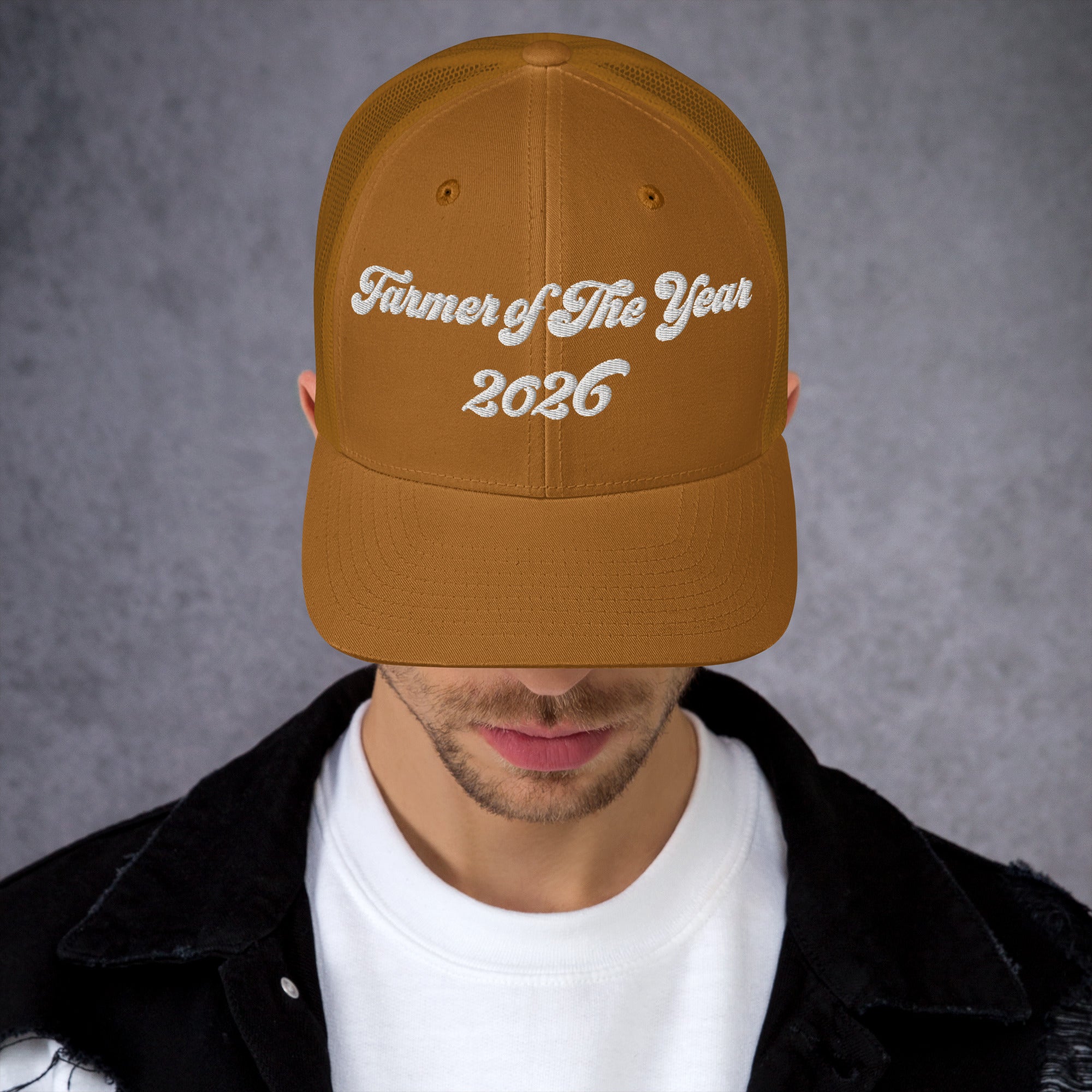 The Tractor Mugs Store Caramel Farmer of The Year 2026 | Retro 70's Trucker Cap Quality Farmers Merch