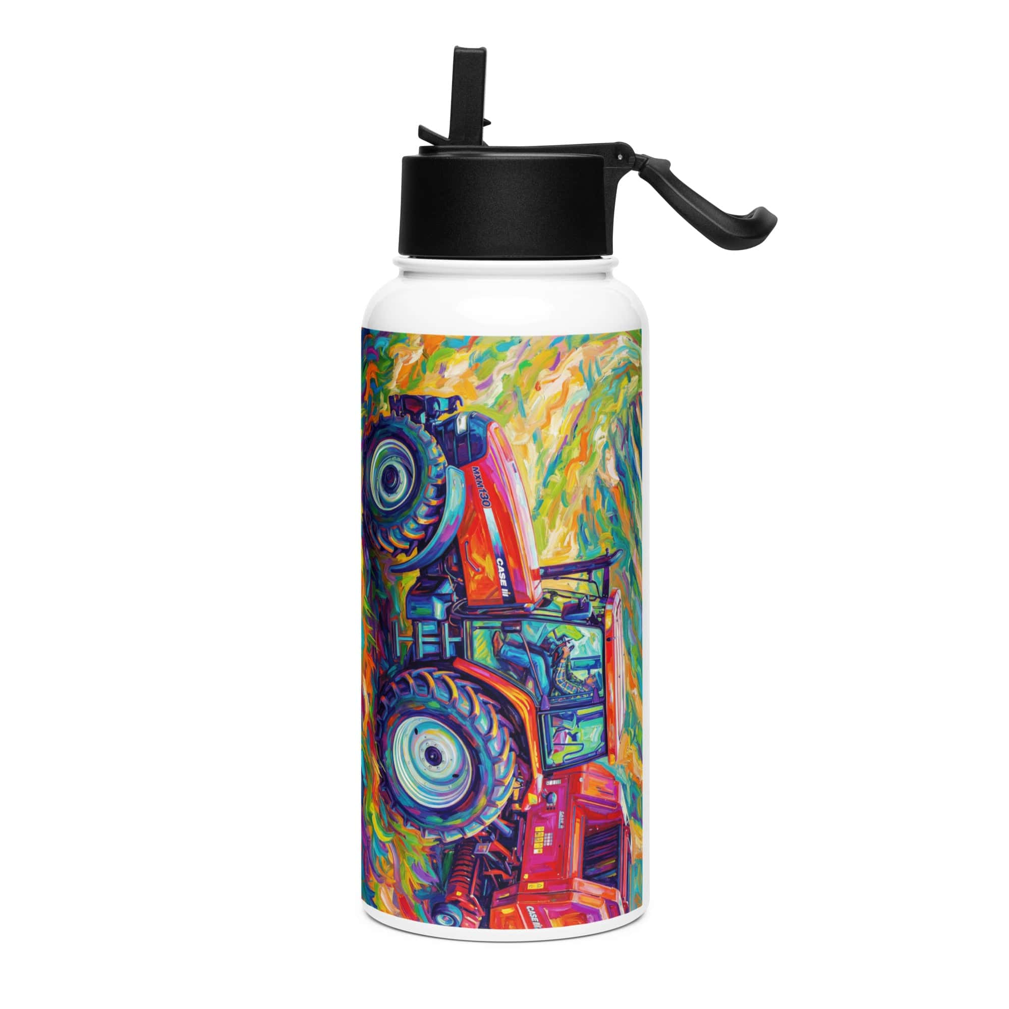 The Tractor Mugs Store CASE MX 130 | Splash Art Stainless steel water bottle with a straw lid Quality Farmers Merch