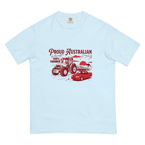 The Tractor Mugs Store Chambray John Deere 7810 PROUD AUSTRALIAN 100% FARMER Two Tone | Unisex Premium T-shirt Quality Farmers Merch