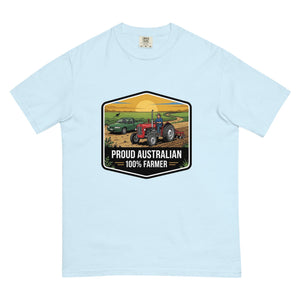 The Tractor Mugs Store Chambray Massey Ferguson 35X PROUD AUSTRALIAN 100% FARMER Bright | Unisex Premium T-shirt Quality Farmers Merch