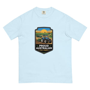The Tractor Mugs Store Chambray New Holland T7.210 PROUD AUSTRALIAN 100% FARMER Bright | Unisex Premium T-shirt Quality Farmers Merch
