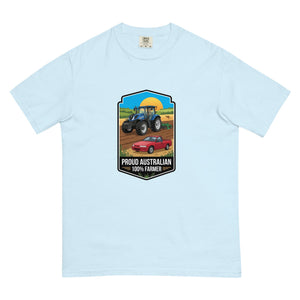 The Tractor Mugs Store Chambray New Holland T7.225 PROUD AUSTRALIAN 100% FARMER Bright | Unisex Premium T-shirt Quality Farmers Merch