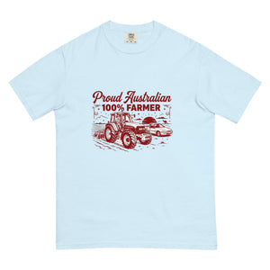 The Tractor Mugs Store Chambray New Holland TM 135 PROUD AUSTRALIAN 100% FARMER Two Tone | Unisex Premium T-shirt Quality Farmers Merch
