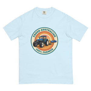 The Tractor Mugs Store Chambray New Holland TM 155 PROUD AUSTRALIAN 100% FARMER Retro | Unisex Premium T-shirt Quality Farmers Merch