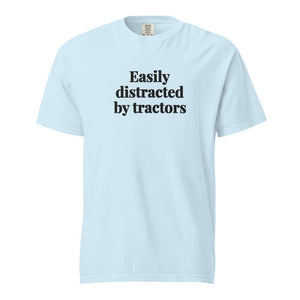 The Tractor Mugs Store Chambray / S Easily Distracted By Tractors | Unisex Premium T-shirt Quality Farmers Merch