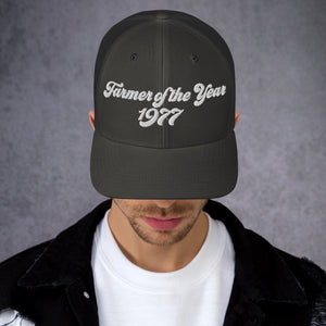 The Tractor Mugs Store Charcoal Farmer of The Year 1977 | Retro 70's Trucker Cap Quality Farmers Merch
