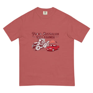 The Tractor Mugs Store Crimson FIATAGRI F140 PROUD AUSTRALIAN 100% FARMER Two Tone | Unisex Premium T-shirt Quality Farmers Merch