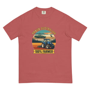 The Tractor Mugs Store Crimson New Holland T7.210 PROUD AUSTRALIAN 100% FARMER Outdoor | Unisex Premium T-shirt Quality Farmers Merch