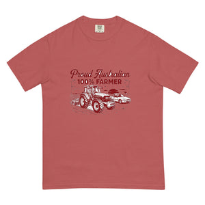 The Tractor Mugs Store Crimson New Holland TM 135 PROUD AUSTRALIAN 100% FARMER Two Tone | Unisex Premium T-shirt Quality Farmers Merch