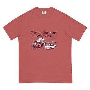 The Tractor Mugs Store Crimson New Holland TM 155 PROUD AUSTRALIAN 100% FARMER Two Tone | Unisex Premium T-shirt Quality Farmers Merch