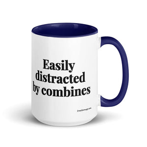 The Tractor Mugs Store Dark Blue Easily Distracted By Combines | 15 oz Mug with Color Inside Quality Farmers Merch