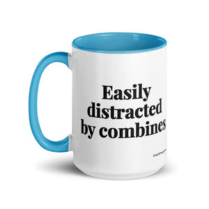 The Tractor Mugs Store Easily Distracted By Combines | 15 oz Mug with Color Inside Quality Farmers Merch