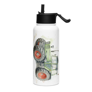 The Tractor Mugs Store Fendt 308 LSA 4WD Watercolor | Stainless steel water bottle with a straw lid Quality Farmers Merch