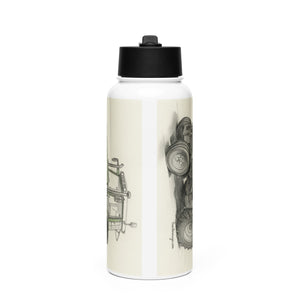 The Tractor Mugs Store Fendt Farmer 308 C Pencil Sketch | Stainless steel water bottle with a straw lid Quality Farmers Merch