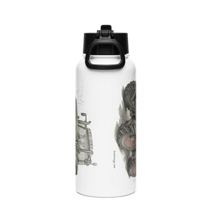 The Tractor Mugs Store Fendt Favorit 818 Pencil Sketch | Stainless steel water bottle with a straw lid Quality Farmers Merch