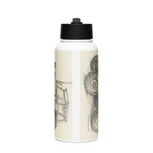The Tractor Mugs Store FIAT 110-90 DT Pencil Sketch | Stainless steel water bottle with a straw lid Quality Farmers Merch