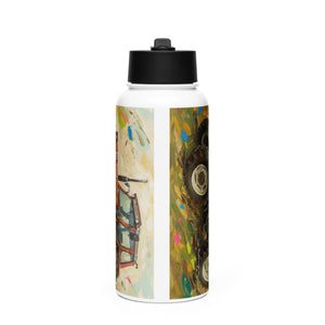 The Tractor Mugs Store FIAT 110-90 DT Splash Art | Stainless steel water bottle with a straw lid Quality Farmers Merch