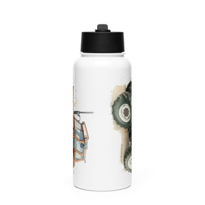 The Tractor Mugs Store FIAT 110-90 DT Watercolor | Stainless steel water bottle with a straw lid Quality Farmers Merch