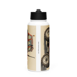 The Tractor Mugs Store FIAT 90-90 DT Oil Painting | Stainless steel water bottle with a straw lid Quality Farmers Merch