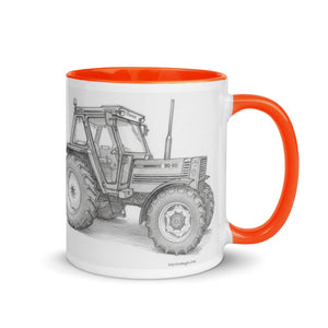 The Tractor Mugs Store FIAT 90-90 DT Pencil Sketch | Mug with Color Inside Quality Farmers Merch
