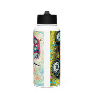 The Tractor Mugs Store FIAT 90-90 DT Splash Art | Stainless steel water bottle with a straw lid Quality Farmers Merch
