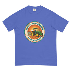The Tractor Mugs Store Flo Blue John Deere 3350 4WD PROUD AUSTRALIAN 100% FARMER Retro | Unisex Premium T-shirt Quality Farmers Merch