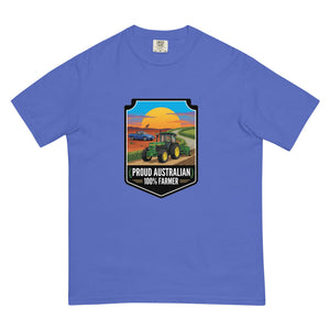 The Tractor Mugs Store Flo Blue John Deere 3350 PROUD AUSTRALIAN 100% FARMER Bright | Unisex Premium T-shirt Quality Farmers Merch