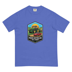 The Tractor Mugs Store Flo Blue John Deere 7810 PROUD AUSTRALIAN 100% FARMER Bright | Unisex Premium T-shirt Quality Farmers Merch