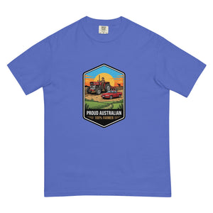 The Tractor Mugs Store Flo Blue Massey Ferguson 135 PROUD AUSTRALIAN 100% FARMER Bright | Unisex Premium T-shirt Quality Farmers Merch