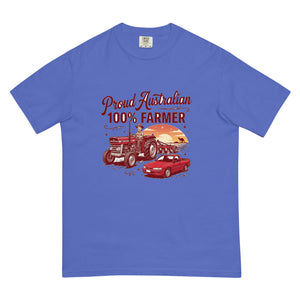 The Tractor Mugs Store Flo Blue Massey Ferguson 135 PROUD AUSTRALIAN 100% FARMER Two Tone | Unisex Premium T-shirt Quality Farmers Merch