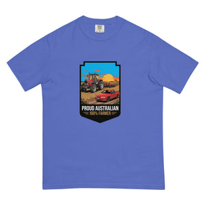 The Tractor Mugs Store Flo Blue Massey Ferguson 3075 PROUD AUSTRALIAN 100% FARMER Bright | Unisex Premium T-shirt Quality Farmers Merch