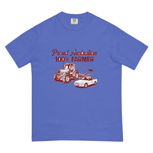 The Tractor Mugs Store Flo Blue Massey Ferguson 3075 PROUD AUSTRALIAN 100% FARMER Two Tone | Unisex Premium T-shirt Quality Farmers Merch