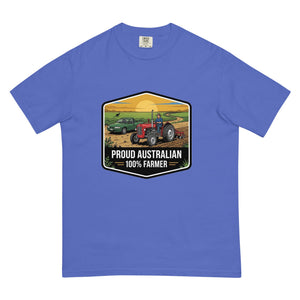 The Tractor Mugs Store Flo Blue Massey Ferguson 35X PROUD AUSTRALIAN 100% FARMER Bright | Unisex Premium T-shirt Quality Farmers Merch