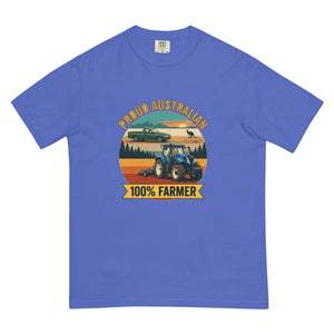 The Tractor Mugs Store Flo Blue New Holland T7.210 PROUD AUSTRALIAN 100% FARMER Outdoor | Unisex Premium T-shirt Quality Farmers Merch