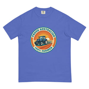 The Tractor Mugs Store Flo Blue New Holland T7.225 PROUD AUSTRALIAN 100% FARMER Retro | Unisex Premium T-shirt Quality Farmers Merch