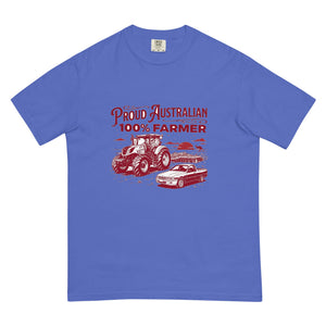 The Tractor Mugs Store Flo Blue New Holland T7.225 PROUD AUSTRALIAN 100% FARMER Two Tone | Unisex Premium T-shirt Quality Farmers Merch