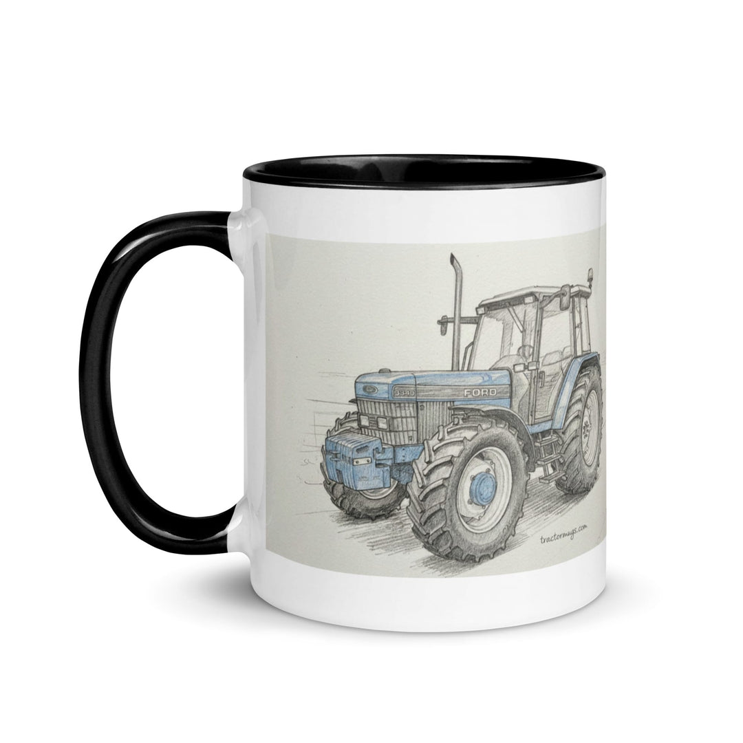 The Tractor Mugs Store Ford 8340 Pencil Sketch | Mug with Color Inside Quality Farmers Merch