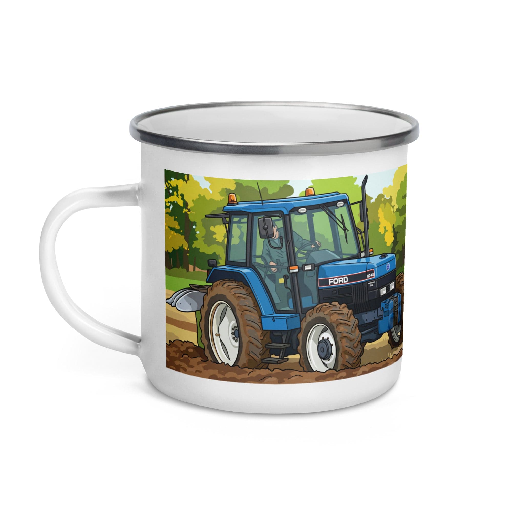 The Tractor Mugs Store Ford New Holland 8340 Ploughing  | Enamel Mug Quality Farmers Merch
