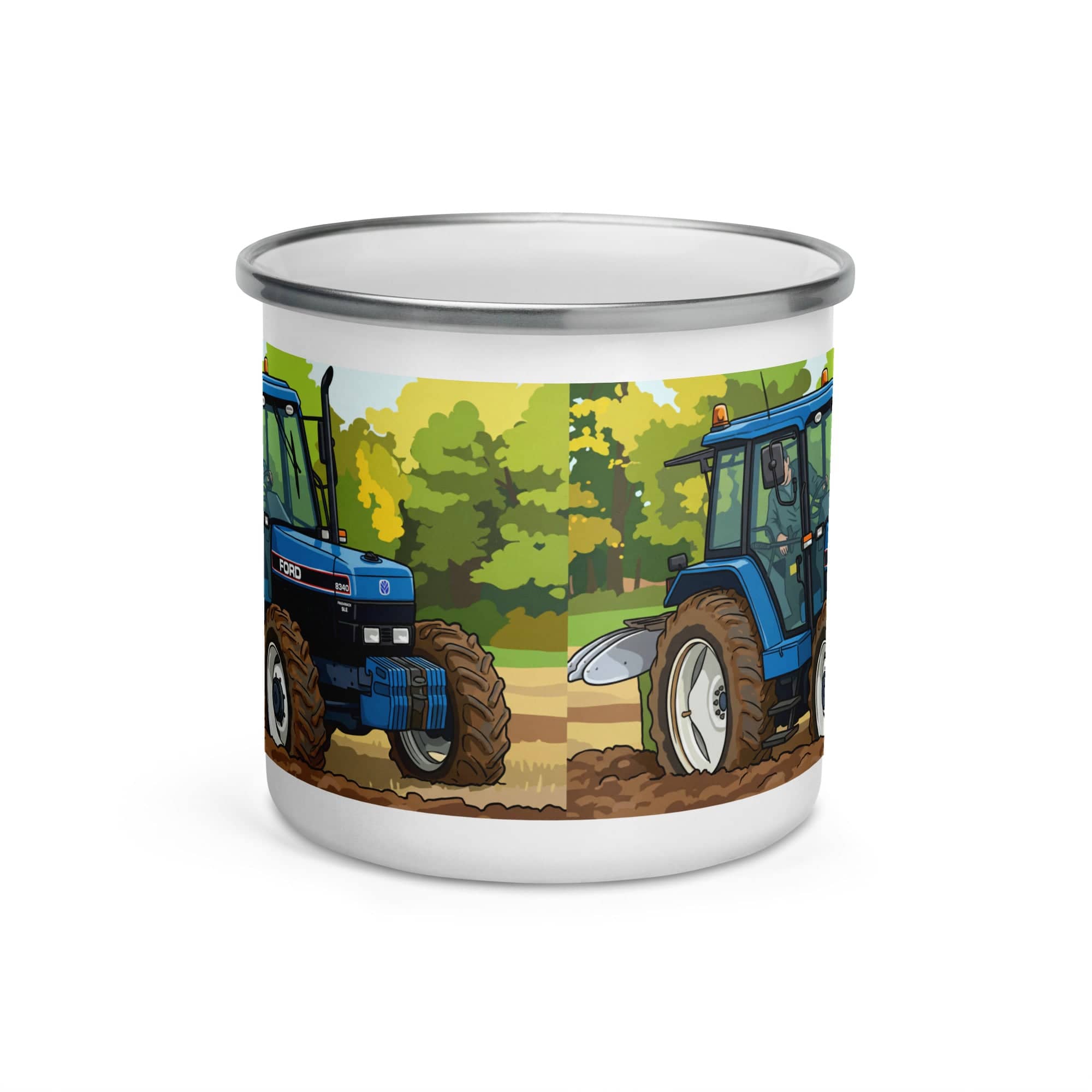 The Tractor Mugs Store Ford New Holland 8340 Ploughing  | Enamel Mug Quality Farmers Merch