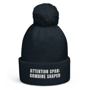 The Tractor Mugs Store French Navy Attention Span: Combine Shaped | Pom-Pom Beanie Quality Farmers Merch