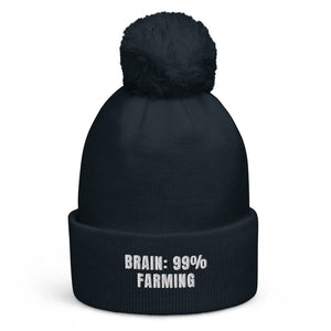 The Tractor Mugs Store French Navy Brain: 99% Farming | Pom-Pom Beanie Quality Farmers Merch